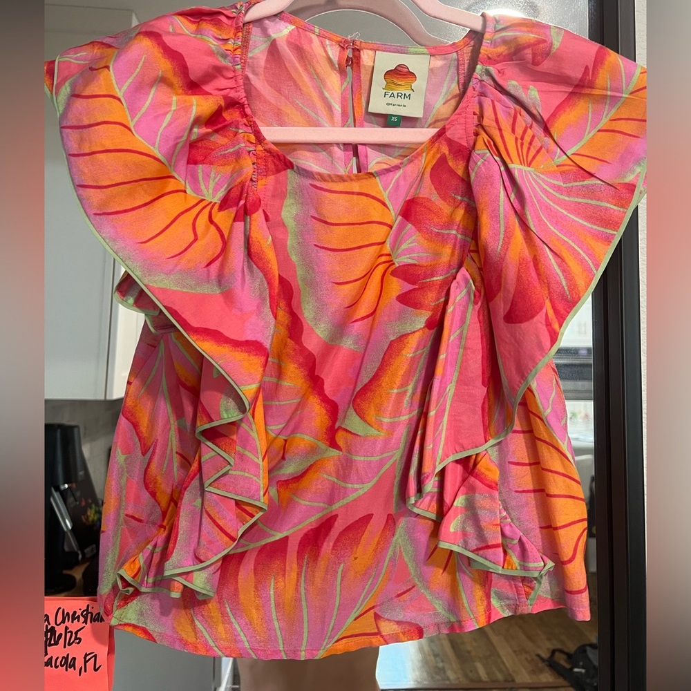 Farm Rio bright forest Ruffle top